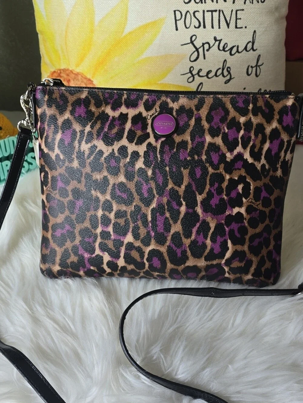 Coach OSCELOT Leopard Print Crossbody Purple, Tan And Black